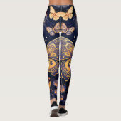 Moderne Art Deco Paarse Blauwe Gouden Vlinder Leggings (Achterkant)