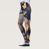 Moderne Art Deco Paarse Blauwe Gouden Vlinder Leggings (Links)