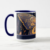 Moderne Art Deco Paarse Blauwe Gouden Vlinder Mok (Links)