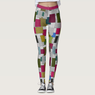 Moderne Art Deco Paarse Grijze Geometrische Patroo Leggings