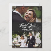 Moderne Art Deco Peacock Black 2 foto bruiloft Bedankkaart (Voorkant)