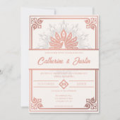 Moderne Art Deco Peacock Blush Roos Roze Bruiloft Kaart (Voorkant)