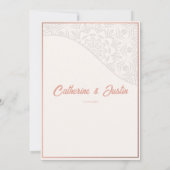 Moderne Art Deco Peacock Blush Roos Roze Bruiloft Kaart (Achterkant)