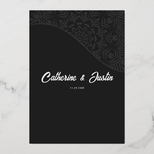 Moderne Art Deco Peacock Bruiloft Goud Folie Uitnodiging (Achterkant)