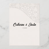 Moderne Art Deco Peacock Bruiloft Roos Goud Folie Uitnodiging (Achterkant)