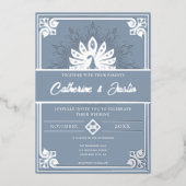 Moderne Art Deco Peacock Bruiloft Zilver Folie Uitnodiging (Voorkant)