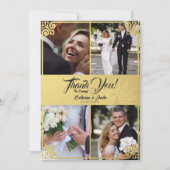 Moderne Art Deco Peacock Gold 4 foto bruiloft Bedankkaart (Voorkant)