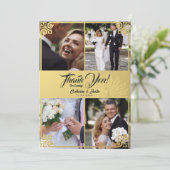 Moderne Art Deco Peacock Gold 4 foto bruiloft Bedankkaart (Staand voorkant)