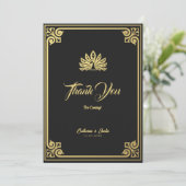 Moderne Art Deco Peacock Gold & Black Bruiloft Bedankkaart (Staand voorkant)