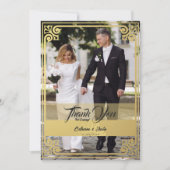 Moderne Art Deco Peacock Gold & Black Foto Bruilof Bedankkaart (Voorkant)