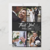 Moderne Art Deco Peacock Zwart 4 foto bruiloft Bedankkaart (Voorkant)