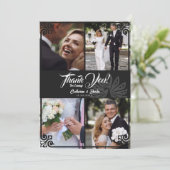 Moderne Art Deco Peacock Zwart 4 foto bruiloft Bedankkaart (Staand voorkant)