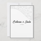 Moderne Art Deco Peacock Zwart-wit bruiloft Kaart (Achterkant)