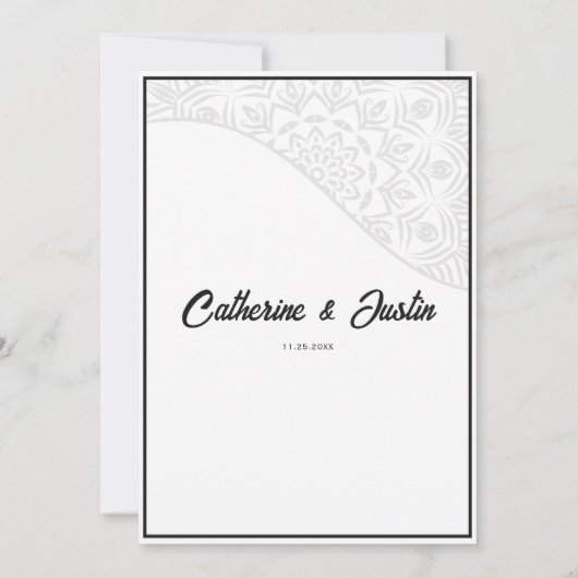 Moderne Art Deco Peacock Zwart-wit bruiloft Kaart (Achterkant)