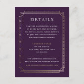 Moderne Art Deco Plum Gold Foil Wedding Details Informatiekaartje (Voorkant)
