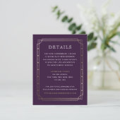 Moderne Art Deco Plum Gold Foil Wedding Details Informatiekaartje (Staand voorkant)