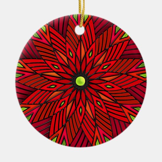 Moderne Art Deco Poinsettia - Ronde (gepersonalise Keramisch Ornament (Voorkant)