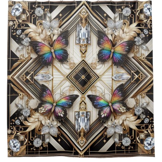 Moderne Art Deco Regenboog Vlinder Douchegordijn (Voorkant)