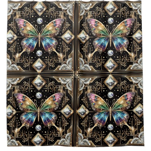 Moderne Art Deco Regenboog Vlinder Douchegordijn (Voorkant)