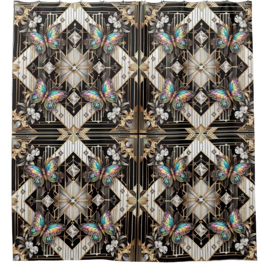 Moderne Art Deco Regenboog Vlinder Douchegordijn (Voorkant)