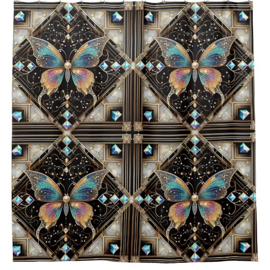 Moderne Art Deco Regenboog Vlinder Douchegordijn (Voorkant)