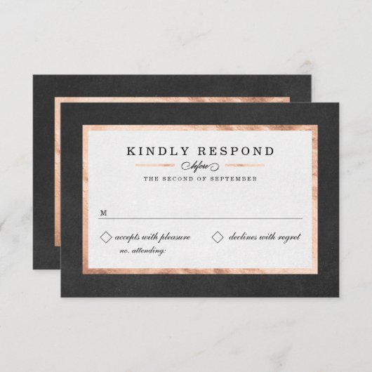 Moderne Art Deco Roos Gold- en zwarte RSVP-kaarten RSVP Kaartje (Voorkant / Achterkant)