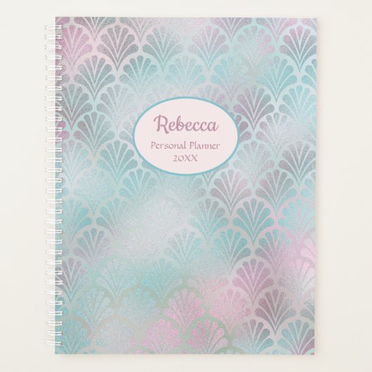 Moderne Art Deco Roze Blauwgroen persoonlijke naam Planner (Voorkant)