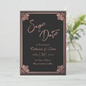 Moderne Art Deco Roze Zwarte Pauw Fotobruiloft Save The Date (Staand voorkant)