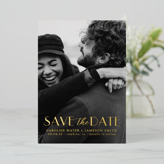 Moderne  Art Deco Save the Date Folie Invitat Folie Uitnodiging (Staand Voorkant)