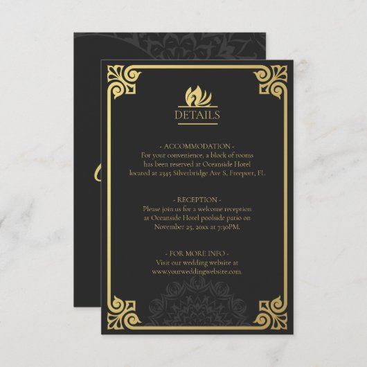 Moderne Art Deco Swan Goud en Zwart Details Informatiekaartje (Voorkant / Achterkant)