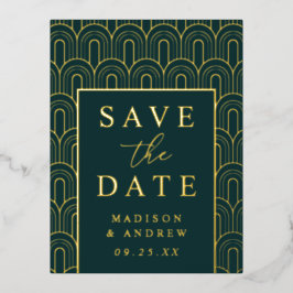 Moderne Art Deco Trouw Save the Date Folie Uitnodiging Briefkaart