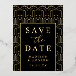 Moderne Art Deco Trouw Save the Date Folie Uitnodiging Briefkaart