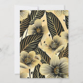 Moderne Art Deco Trouwen Zwart Wit Gouden Bloemen Kaart (Achterkant)