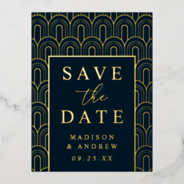 Moderne Art Deco Trouwkaart 'Save the Date' Folie Uitnodiging Briefkaart