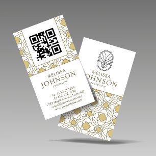 Moderne Art Deco Verticale Gouden QR Code Visitekaartje