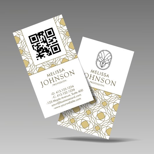 Moderne Art Deco Verticale Gouden QR Code Visitekaartje