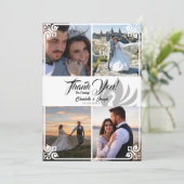 Moderne Art Deco Witte Zwaan 4 Foto Bruiloft Bedankkaart (Staand voorkant)