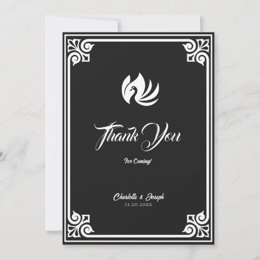 Moderne Art Deco Witte Zwaan Bruiloft Bedankkaart (Voorkant)