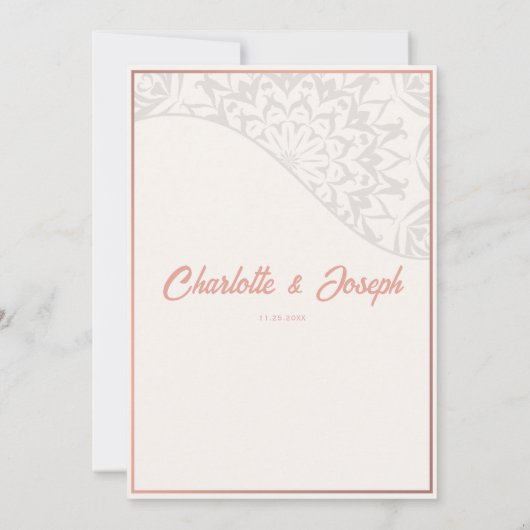 Moderne Art Deco Zwaan Blush Roos Roze Bruiloft Kaart (Achterkant)