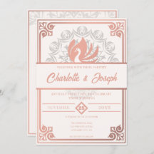 Moderne Art Deco Zwaan Blush Roos Roze Bruiloft