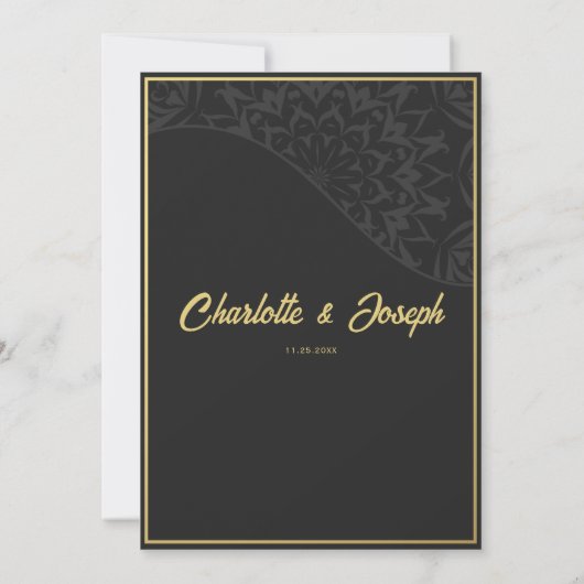 Moderne Art Deco Zwaan Goud en Zwart Bruiloft Kaart (Achterkant)