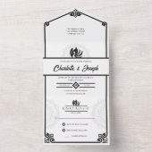 Moderne Art Deco Zwaan Zwart-wit Bruiloft All In One Uitnodiging (Binnen)