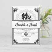 Moderne Art Deco Zwaan Zwart-wit Bruiloft Kaart (Staand voorkant)