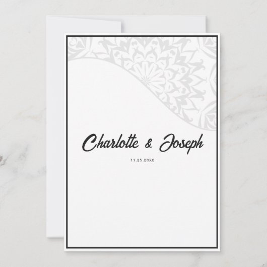 Moderne Art Deco Zwaan Zwart-wit Bruiloft Kaart (Achterkant)