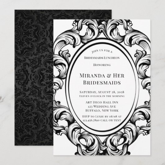 Moderne Art Deco Zwart Foliage Bruidsmeisjes Lunch Kaart (Voorkant / Achterkant)