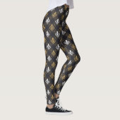 Moderne Art Deco Zwart, Wit en Goud Fan Leggings (Rechts)