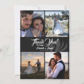 Moderne Art Deco Zwart Zwaan 4 Foto Bruiloft Bedankkaart (Voorkant)