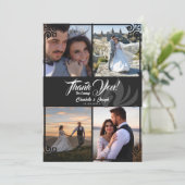 Moderne Art Deco Zwart Zwaan 4 Foto Bruiloft Bedankkaart (Staand voorkant)