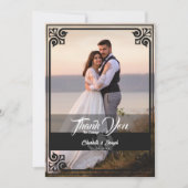 Moderne Art Deco Zwart Zwaan Foto Bruiloft Bedankkaart (Voorkant)