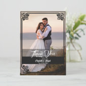 Moderne Art Deco Zwart Zwaan Foto Bruiloft Bedankkaart (Staand voorkant)